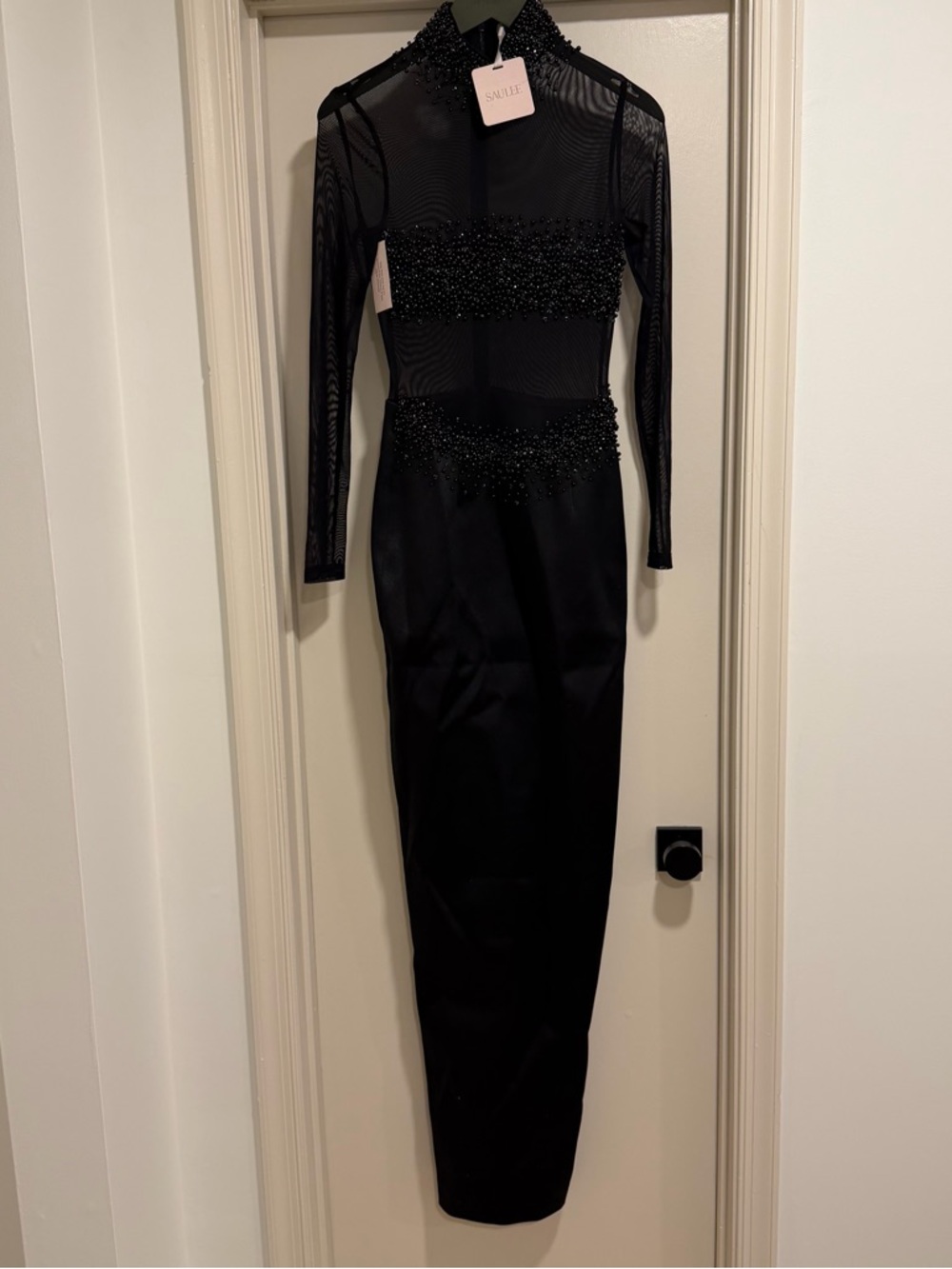 Sau Lee Po Gown Black Sheer Beaded Long Sleeve Dress Size 2 NEW! New With tags! - Picture 3 of 13